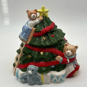 Cook's BAZAAR Christmas Cookie Jar Bears Decorating Christmas Tree Vintage
